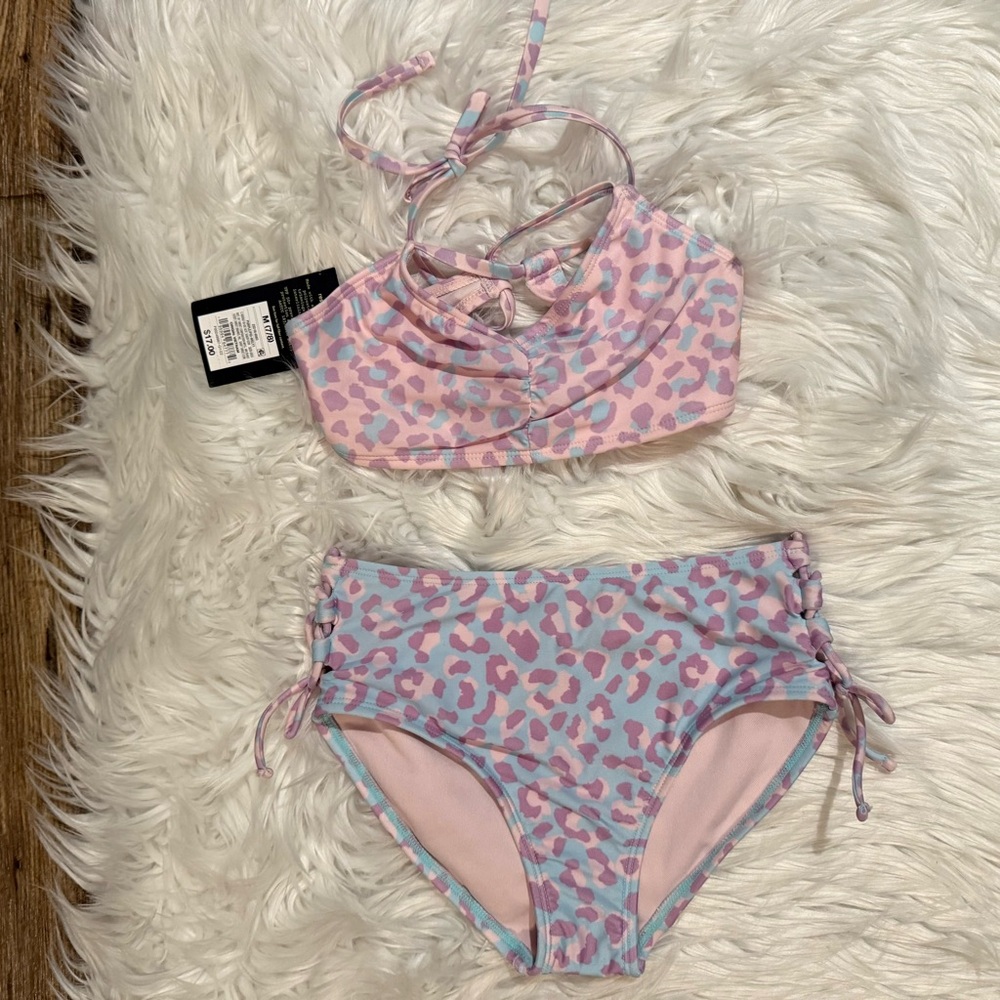 Art Class Girls Leopard Two-Piece Bikini Pink Blue Size‎ M 7/8 NEW